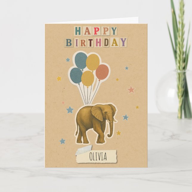 Carte d'anniversaire éléphant - Nom personnalisé (Devant)