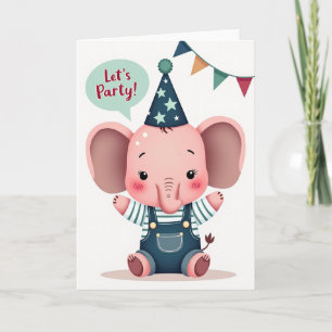 Carte d'anniversaire éléphant rose