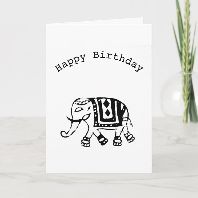 Carte d'anniversaire Elephant (style timbre indien (Devant)
