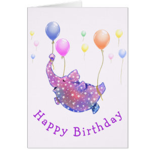 Carte d'anniversaire Eléphant vol avec ballons