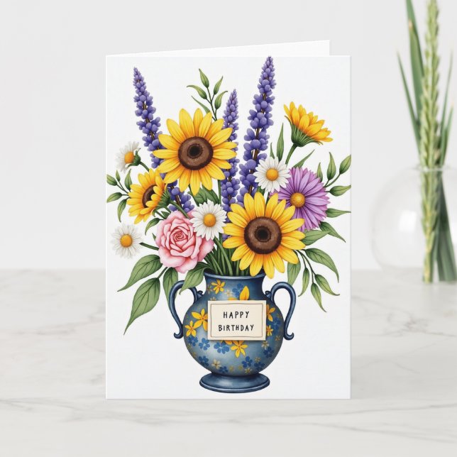 Carte d'anniversaire en art avec Fleur Dorée (Devant)