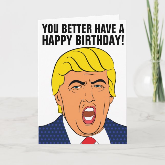 CARTE D'ANNIVERSAIRE EN BOIS DE DONALD TRUMP (Devant)