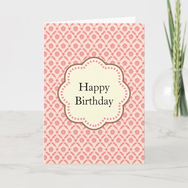 Carte d'anniversaire en damas rose (Devant)