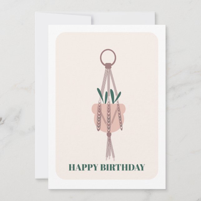 Carte d'anniversaire en macramé pour plante suspen (Devant)