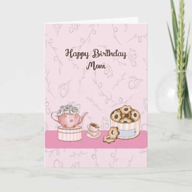 Carte d'anniversaire en rose pour maman avec thé e (Devant)