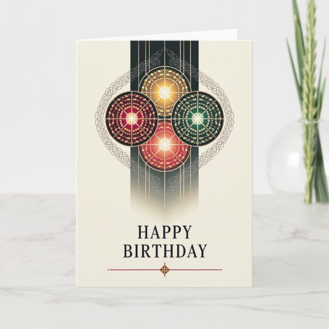 Carte d'anniversaire en verre coloré joyeuse (Devant)
