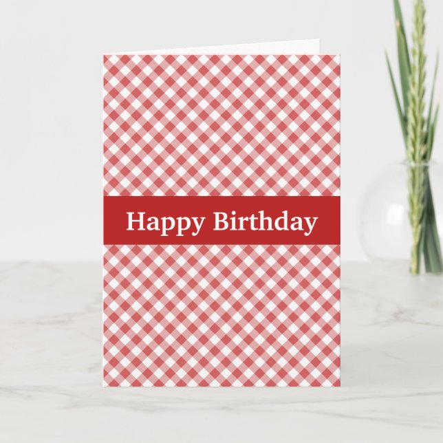 Carte d'anniversaire En vichy Rouge personnalisée (Devant)