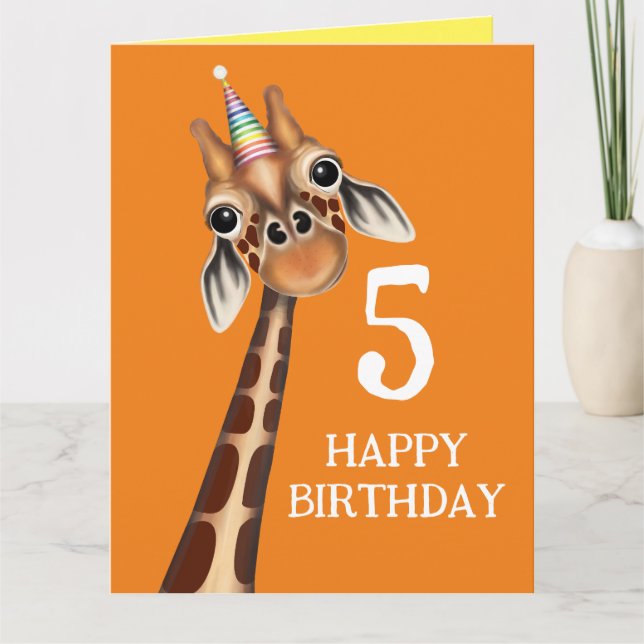 Carte d'anniversaire enfant avec âge - Giraffe (Devant)