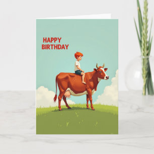 Carte d'anniversaire enfant fantaisiste vache