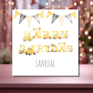 Carte d'anniversaire enfant jaune et bleue de cons