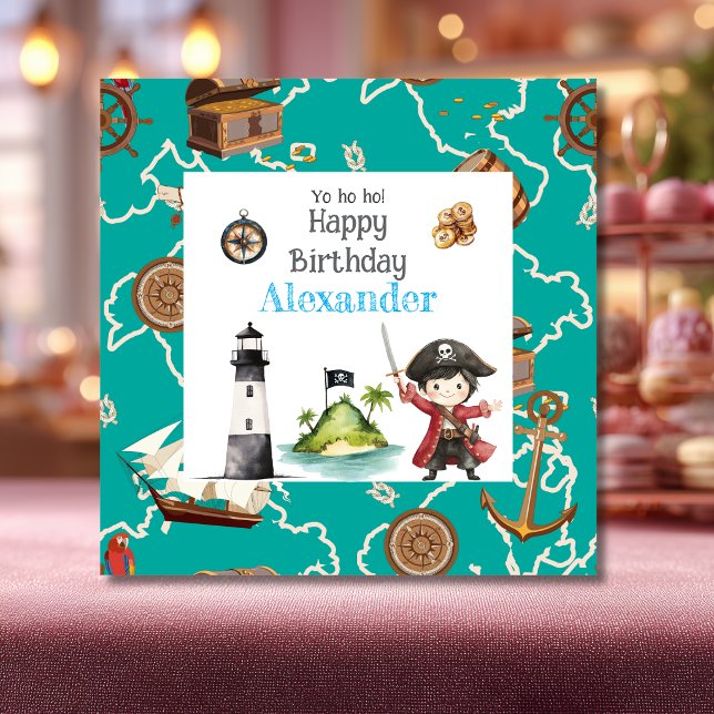 Carte d'anniversaire enfant Pirate Bleu Mignon (Créateur téléchargé)