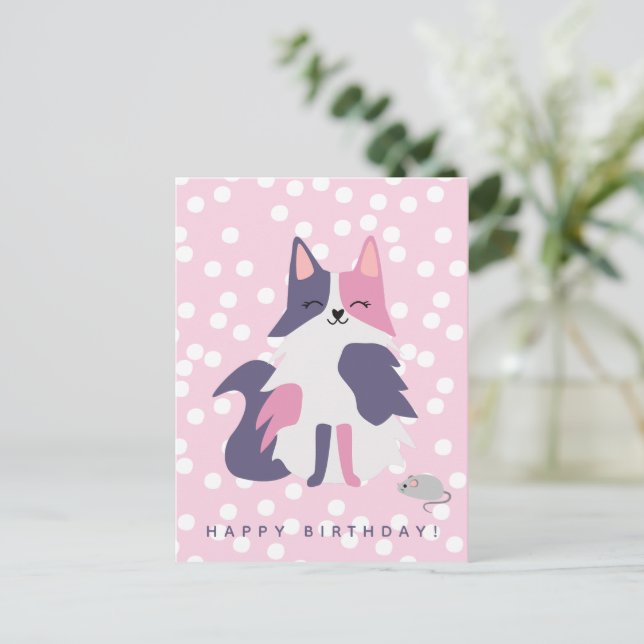 Carte d'anniversaire enfantine rose et violette po (Debout devant)