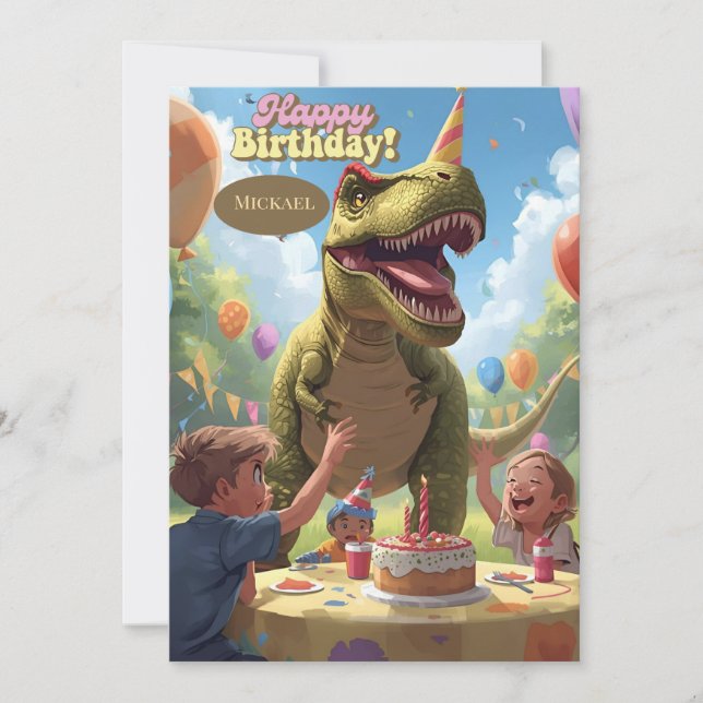 Carte d'anniversaire enfants dinosaure (Devant)