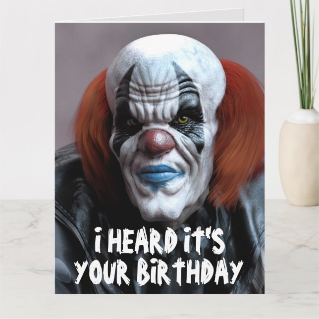 CARTE D'ANNIVERSAIRE ÉNORME DE CLOWN MÉCHANT EFFRA (Devant)