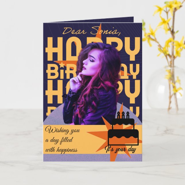 Carte d'anniversaire enveloppée de vœux  (Fleur jaune)