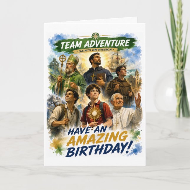 Carte d'anniversaire Équipe d'aventure Saints en m (Devant)