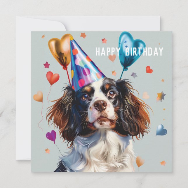 Carte d'anniversaire espagnole, Springer, Cocker,  (Devant)