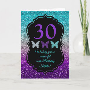 Carte d'anniversaire étincelante gris violet bleu 