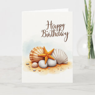 Carte d'anniversaire étoile de mer aquarelle