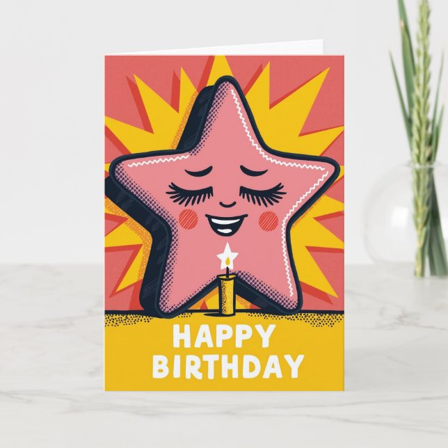 Carte d'anniversaire étoile rose joyeuse (Devant)