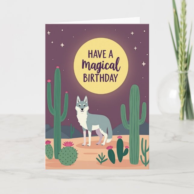 Carte d'anniversaire étoilée pour loup doux (Devant)