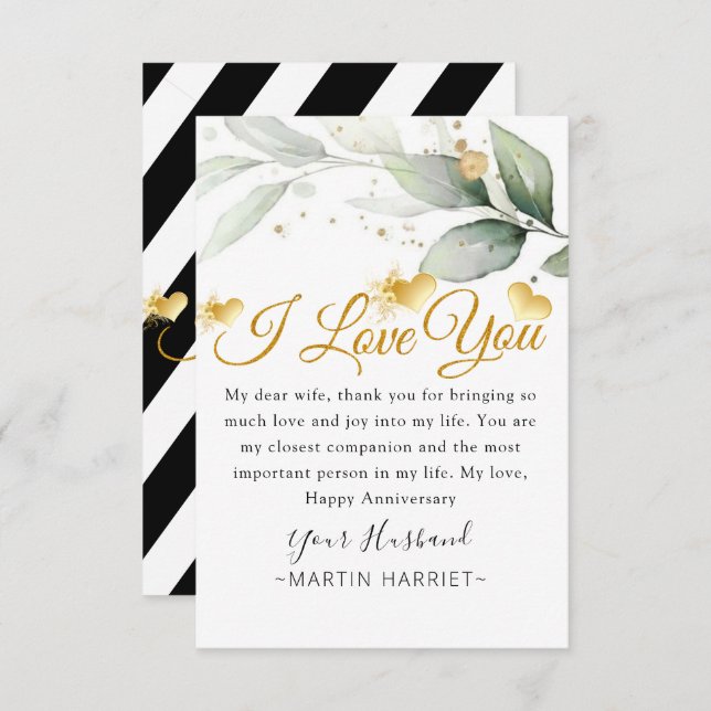 Carte d'anniversaire Eucalyptus Je t'aime pour fem (Devant / Derrière)