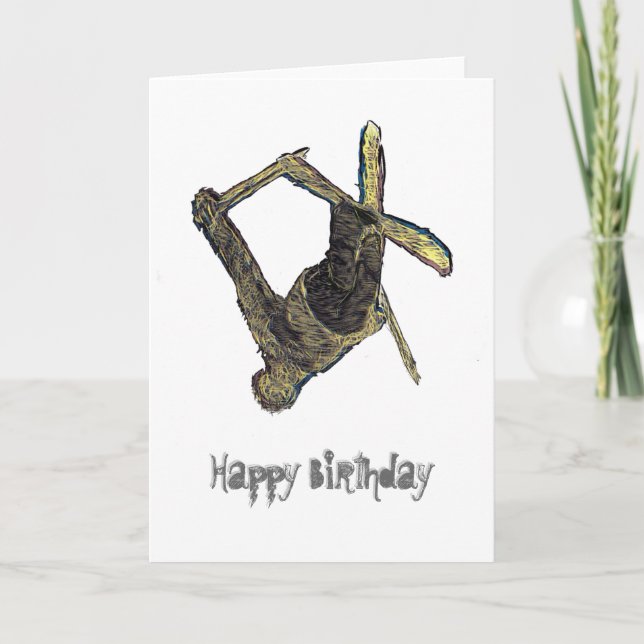 Carte d'anniversaire Extreme Ski Happy (Blanc) (Devant)