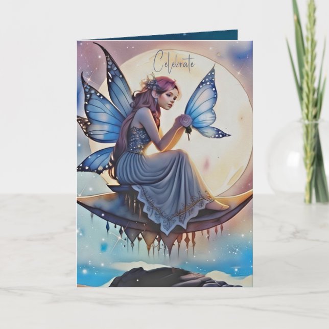 Carte d'anniversaire Fairy Blue Watercolor (Devant)