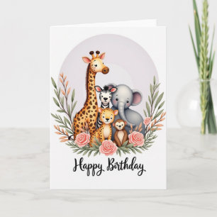 Carte d'anniversaire fantaisiste aux animaux doux