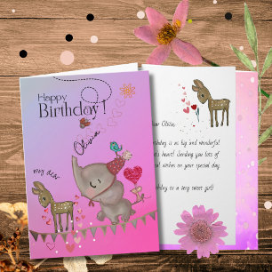 Carte d'anniversaire fantaisiste éléphant rose et
