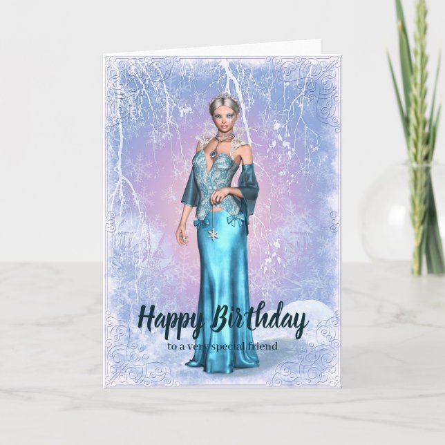 Carte d'anniversaire Fantastique Femme d'Hiver (Devant)