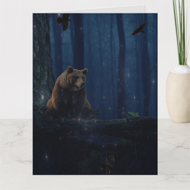 CARTE D'ANNIVERSAIRE FANTASY GRIZZLY OURS LUCIOLLE (Devant)