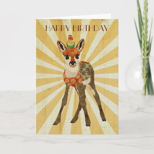 Carte d'anniversaire FAWN & BIRD (Devant)