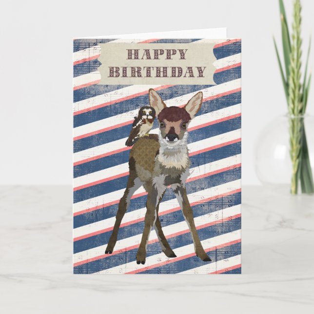 Carte d'anniversaire FAWN & OWL (Devant)