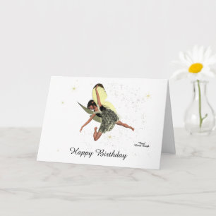Carte d'anniversaire Fée Fille avec des ailes jaun
