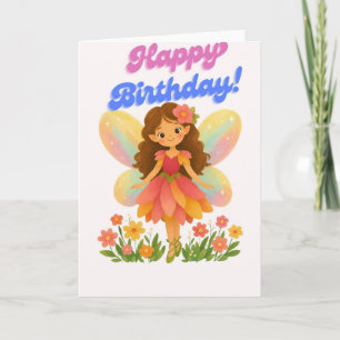 Carte d'anniversaire Fée Fleur Mignonne - Pastel W