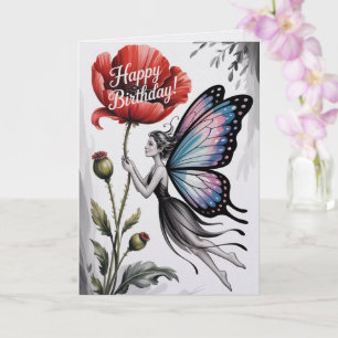 Carte d'anniversaire fée Fleur rouge fée Papillon