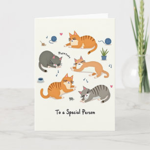 Carte d'anniversaire féerique avec des chats joyeu