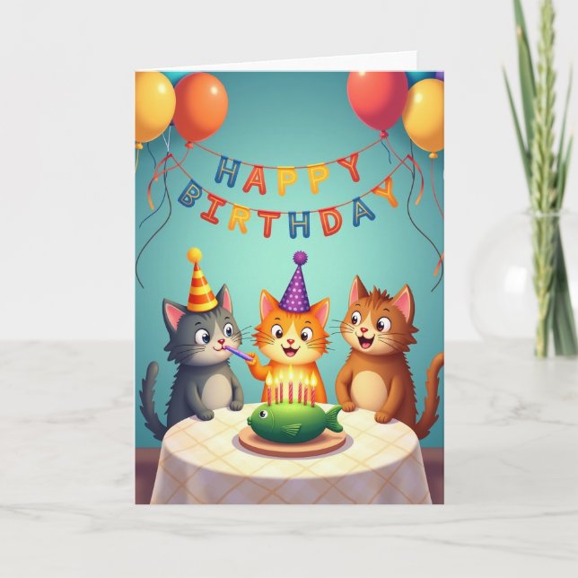 Carte d'anniversaire féline animée (Devant)