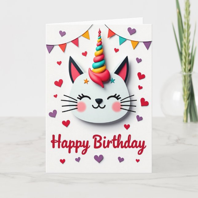 Carte d'anniversaire Féline Arc-en-ciel (Devant)