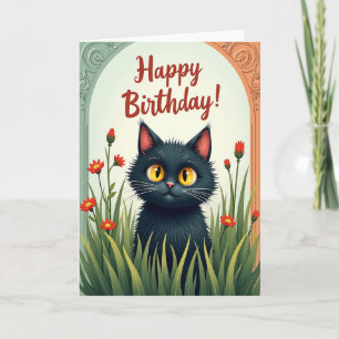 Carte d'anniversaire féline curieuse