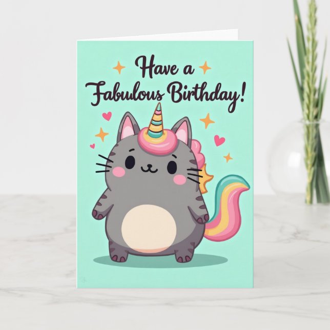 Carte d'anniversaire féline fabuleuse (Devant)