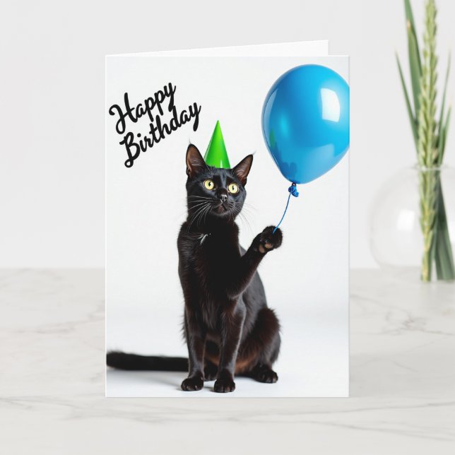 Carte d'anniversaire féline festive (Devant)