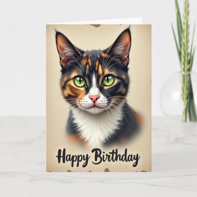 Carte d'anniversaire féline picturale (Devant)