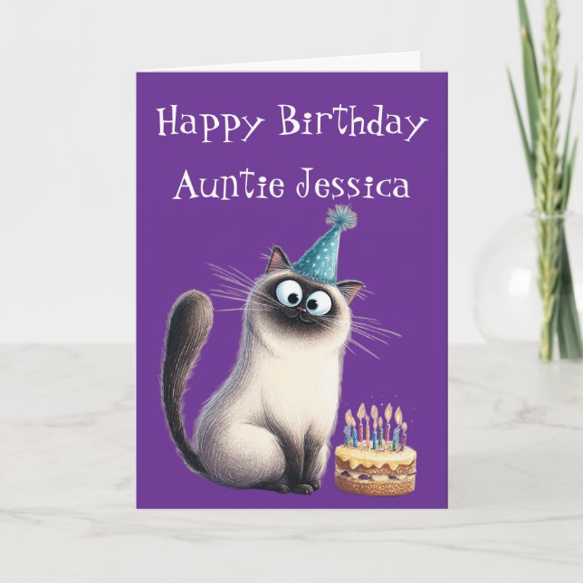 Carte d'anniversaire féline pour chat siamois fant (Devant)