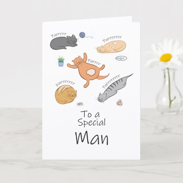 Carte d'anniversaire féline purr-ific pour lui (Petite plante)