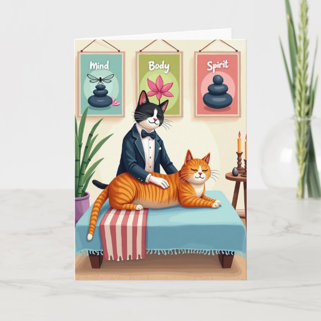 Carte d'anniversaire féline relaxante (Devant)