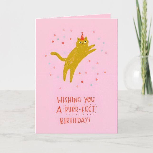 Carte d'anniversaire féline rose capricieuse - Mig (Devant)
