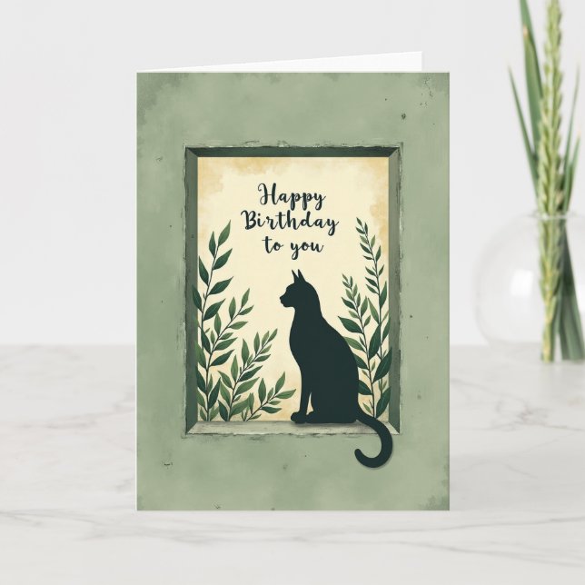 Carte d'anniversaire féline rustique (Devant)