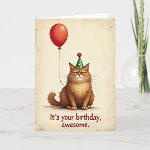 Carte d'anniversaire féline sardonique